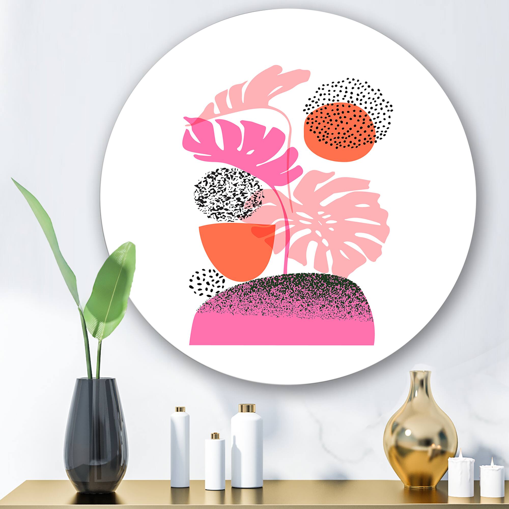 Designart - Geometric Moon & Sun Shapes With Tropical Leaves